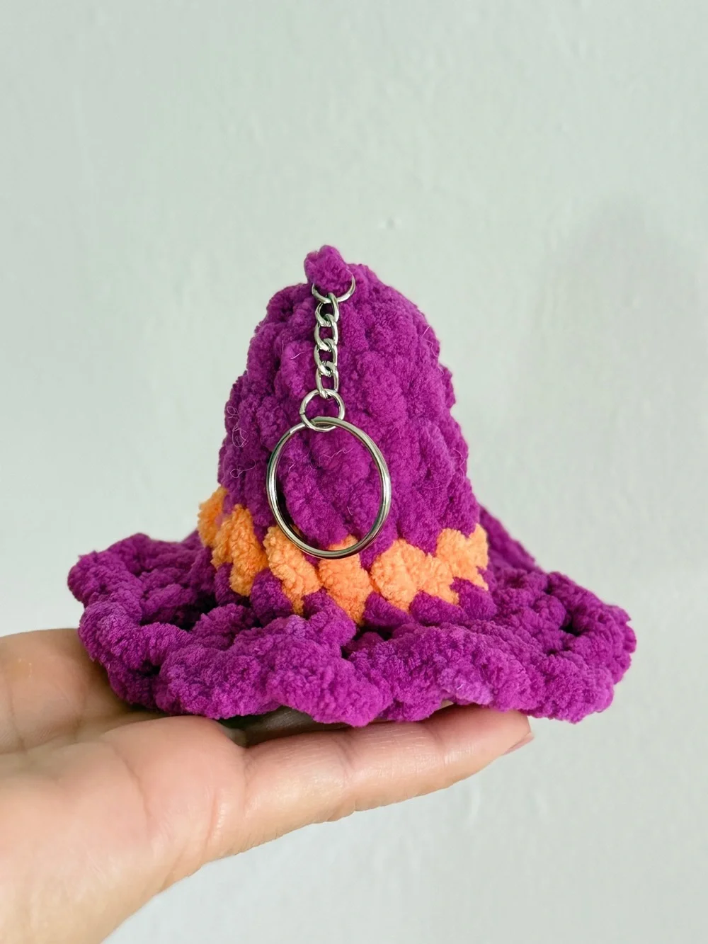 Handmade Crochet Witch Hat Keychain – Purple Halloween Bag Charm